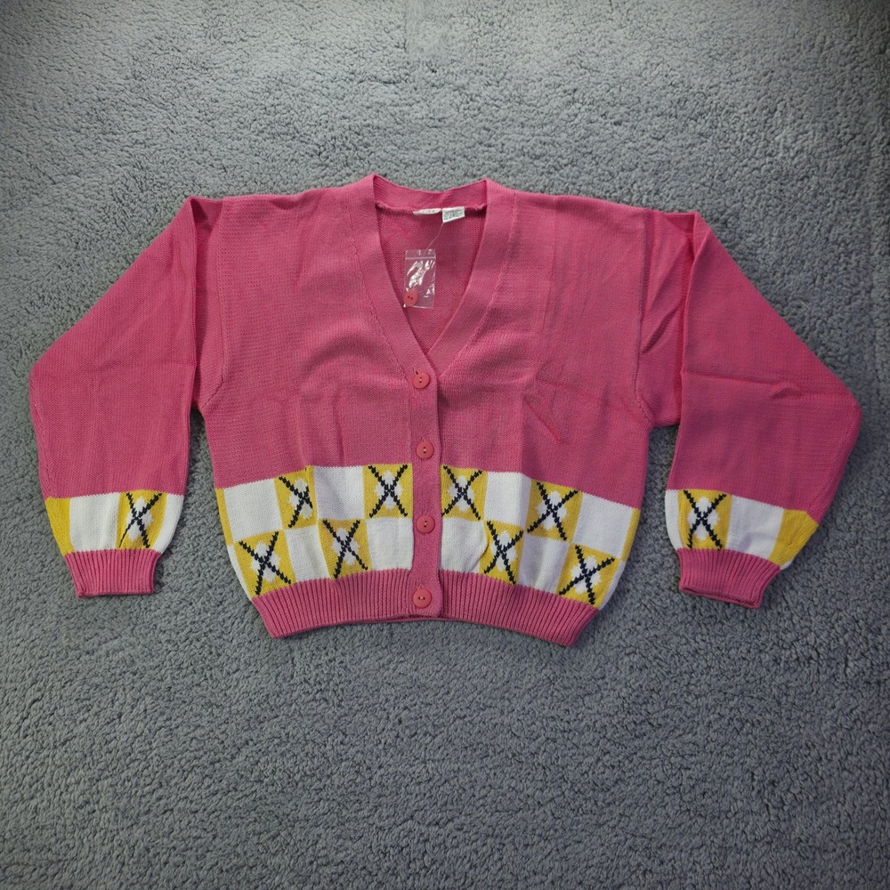 Clifford & Wills Pink Argyle Cotton Knit Button Front Cardigan Sweater XL Vtg
